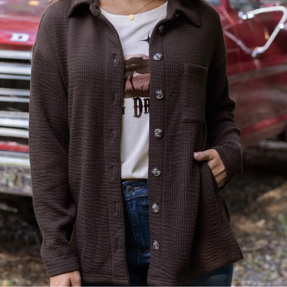 Grace & Lace Luxe Espresso Ribbed Shacket - NWT
